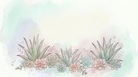Watercolor succulents and aloe arrangement on soft pastel background, delicate botanical border for cards, invitations, and wall art.