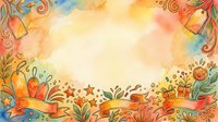 Watercolor autumn frame with ornamental leaves, pumpkins, lanterns, and decorative swirls on isolated background, suitable for fall greeting cards, invitations, and seasonal design projects.