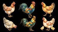 Isolated poultry collection featuring hens and roosters on transparent background, ready for t-shirt designs, clipart, stickers, print-on-demand products, and sublimation projects.