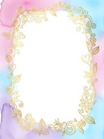 Watercolor frame with gold ornamental border on white background for wedding invitations, greeting cards and decorative design projects.