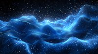 Glowing blue cosmic nebula with luminous waves and sparkling stars against dark space background creates mystical atmospheric effect for astronomy designs.