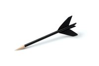 Black dart-shaped pencil with creative arrow design on white background, isolated stationery item for artistic and office supplies concepts.