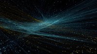 Abstract digital space with flowing light streams and particles creating dynamic energy waves against dark cosmic background for futuristic technology concepts.