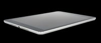 Silver tablet computer lying flat at an angle, isolated on transparent background, ready for T-shirt design, stickers, clipart, print on demand, and sublimation use.