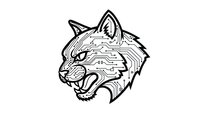 Fierce wildcat head with circuit board pattern technology design isolated on white background for modern digital art projects and tech branding applications.