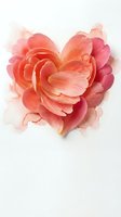 Watercolor heart-shaped flower bloom in coral pink and peach tones on white background for romantic designs and wedding invitations.