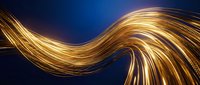 Golden light waves flowing across dark blue background, creating dynamic motion and energy for modern design projects.