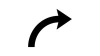 Black curved arrow pointing right on white background isolated for graphic design and user interface elements.