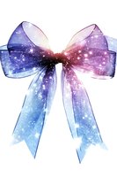 Magical starry bow in cosmic colors of blue and purple with sparkling galaxy effect on white background, ready for design projects and holiday decorations.