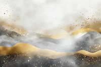 Abstract luxury landscape with gold and gray mountains, misty atmosphere and golden dust particles creating elegant minimalist art for modern interior decor.