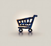 Glowing neon shopping cart icon with blue electric effect on light background, isolated design element for e-commerce and retail graphics.