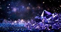 Magical purple crystal formation with sparkling bokeh lights against dark background creates mystical atmosphere for spiritual and wellness designs.