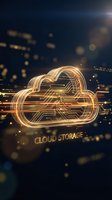 Glowing cloud storage symbol with circuit board patterns and golden light trails on dark technology background for digital computing concepts.