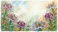 Watercolor botanical frame with purple wildflowers and green foliage on soft pastel background for spring design projects and natural decorations.