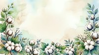 Watercolor cotton flowers and green leaves frame a soft pastel background with copy space, perfect for cards, invitations, and nature-themed designs.