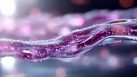 Flowing liquid crystal wave with purple and pink luminescent effects against blurred bokeh background creates magical abstract composition.