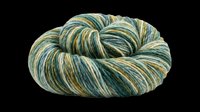 Multicolor yarn skein in teal, gold, and cream tones, isolated on transparent background. Ready for knitting, craft, and print on demand designs.