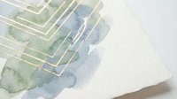 Abstract watercolor painting with geometric gold foil lines creating modern minimalist art on textured paper for contemporary interior design and decor.