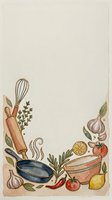 Watercolor cooking frame with kitchen utensils, herbs, vegetables and spices, leaving copy space for text or recipe design.