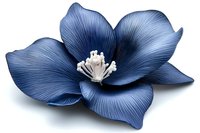 Single blue magnolia flower with white stamen isolated on white background, detailed petals texture and realistic botanical illustration for design projects.