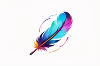 Vibrant multicolored feather with gradient blue, purple, and pink tones on white background, isolated design element for creative projects and decorative use.