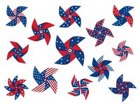 Patriotic pinwheel toys in red, white and blue with stars and stripes isolated on white background. Perfect for Fourth of July designs, clipart and merchandise.