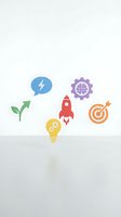 Startup business growth icons set with rocket, lightbulb, target, gear, plant and chat symbols isolated on white background for entrepreneurship and innovation concepts.
