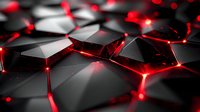 Abstract geometric black polygonal surface with glowing red light effects between segments creating futuristic technological pattern background.