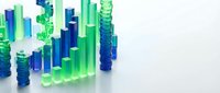Abstract blue and green cylindrical shapes creating modern geometric composition for business presentations and data visualization backgrounds.