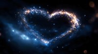 Cosmic heart-shaped nebula with glowing stars and blue celestial dust clouds in deep space for romantic astronomy and Valentine's Day designs.