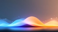 Glowing abstract waves in orange and blue colors create dynamic light effect on dark background, modern minimalist design for technology presentations.
