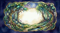 Enchanted forest frame with magical trees and glowing lights creating mystical woodland border for fairy tale storytelling and fantasy design projects.