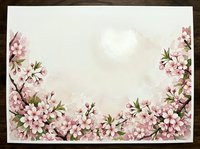 Cherry blossom frame with pink flowers on textured paper background for spring greeting cards, wedding invitations and romantic design projects.