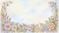 Soft watercolor floral border frame with pastel roses, peonies, and lavender on a dreamy light background with copy space.