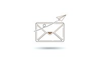 Minimalist line art envelope with paper airplane on white background. Email marketing and communication concept for business presentations and digital designs.