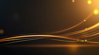 Elegant golden light waves flow across dark background with glowing particles and smooth curves creating atmospheric luxury design element.