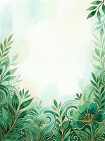 Watercolor botanical frame with ornamental green foliage and decorative swirls on isolated white background, ready for invitations, cards, and design projects.