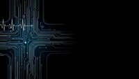 Digital circuit board pattern with heartbeat pulse line on dark background for medical technology and healthcare innovation concepts.