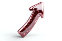 Red glass arrow pointing upward on white background, glossy transparent crystal with sparkles inside, isolated object suitable for business growth concepts.