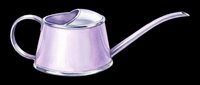 Watercolor lavender metal watering can with long spout, isolated on transparent background. Great for garden clipart, stickers, t-shirt design, and print on demand.