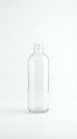 Empty clear glass bottle isolated on white background for packaging design, beverage industry, eco-friendly products and sustainable lifestyle concepts.