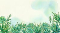 Watercolor succulents and aloe border on soft green background, hand-drawn botanical art for cards, invitations, and nature-themed designs.