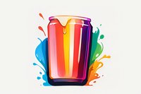 Colorful aluminum beverage can with rainbow stripes and vibrant paint splash effect on white background, suitable for modern beverage branding and packaging design.