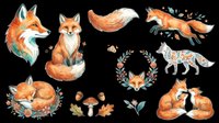 Watercolor fox collection with floral elements, isolated on transparent background. Ready for t-shirt design, clipart, stickers, sublimation, print-on-demand products and digital crafts.