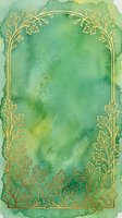 Watercolor green background with gold botanical frame border, isolated on white. Elegant design template for invitations, greeting cards, posters, and wedding stationery projects.