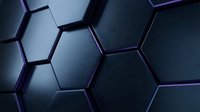 Dark blue hexagonal tiles with glowing purple edges create a modern, tech-inspired geometric pattern suitable for backgrounds, web design, and digital projects.