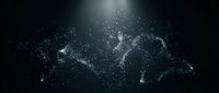 Glowing particles form abstract wave patterns against dark background, creating ethereal light effects suitable for technology, science, and digital design projects.