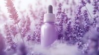 Lavender essential oil dropper bottle among fresh purple lavender flowers in soft dreamy light, wellness and aromatherapy concept for spa and relaxation.