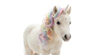 White unicorn with rainbow mane isolated on transparent background for fantasy designs, children's products, and magical themed projects.