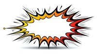 Comic book explosion burst with dynamic spikes in yellow orange red gradient colors on white background for graphic design projects and promotional materials.